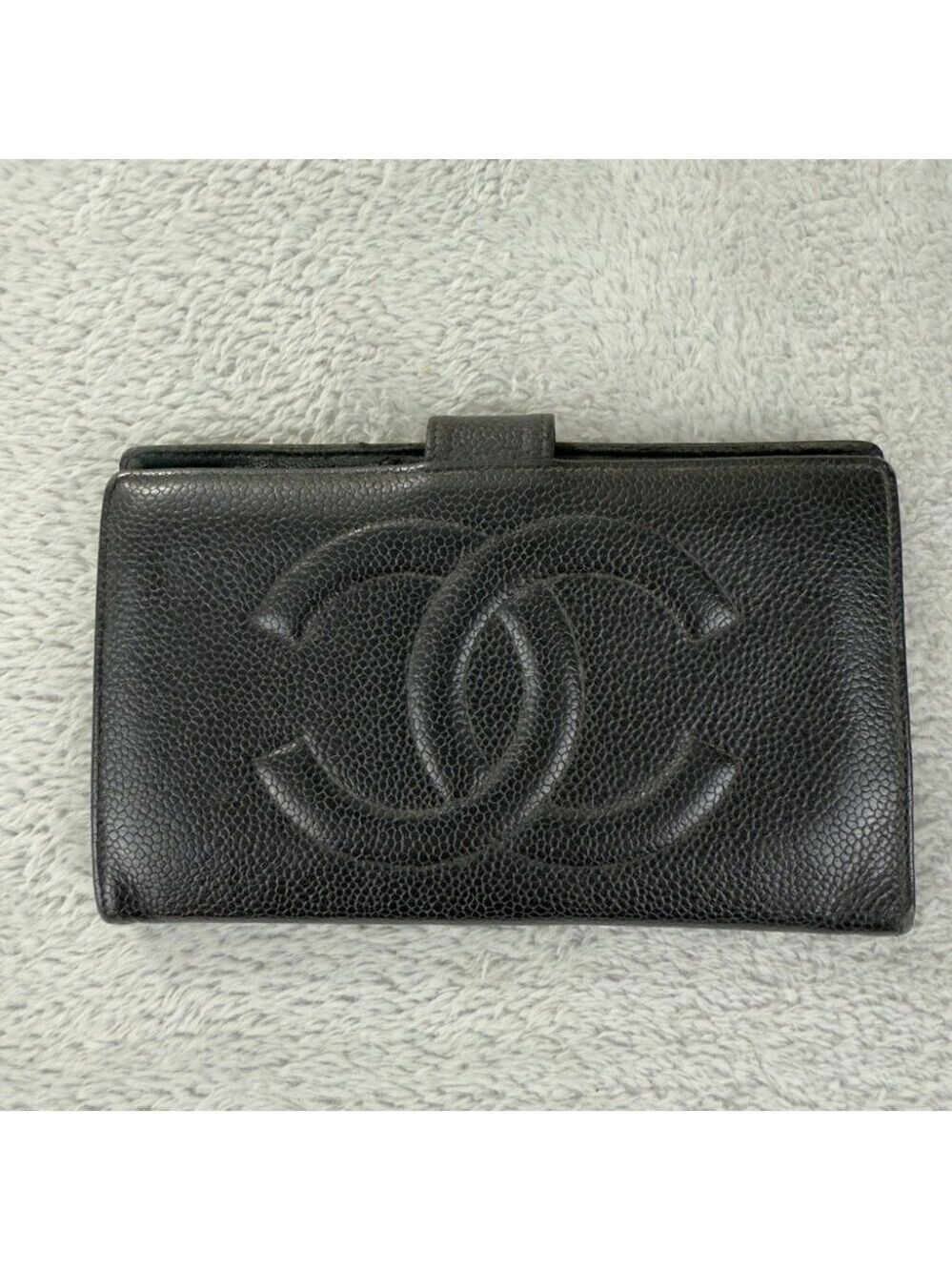 CHANEL CC Logo Grained Calfskin Leather Bifold Wallet Black